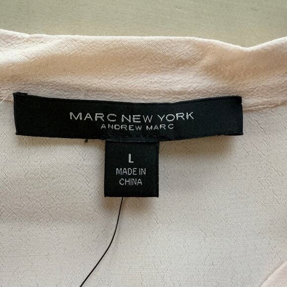 NEW Andrew Marc New York Pink Tie-Waist V-Neck‎ Blouse Long Wide Sleeves, Large - Picture 4 of 11